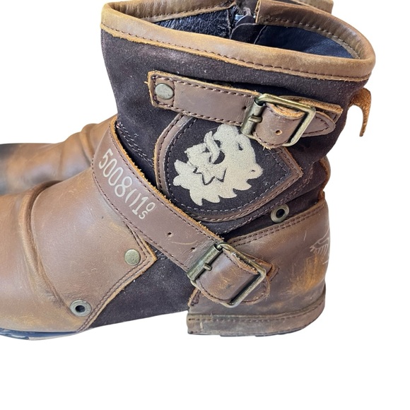 OTTO ZONE Cowboy/Motorcycle Boots, Brown Leather, Side Zippers, Buckles, Sz 11.5 - Picture 2 of 11